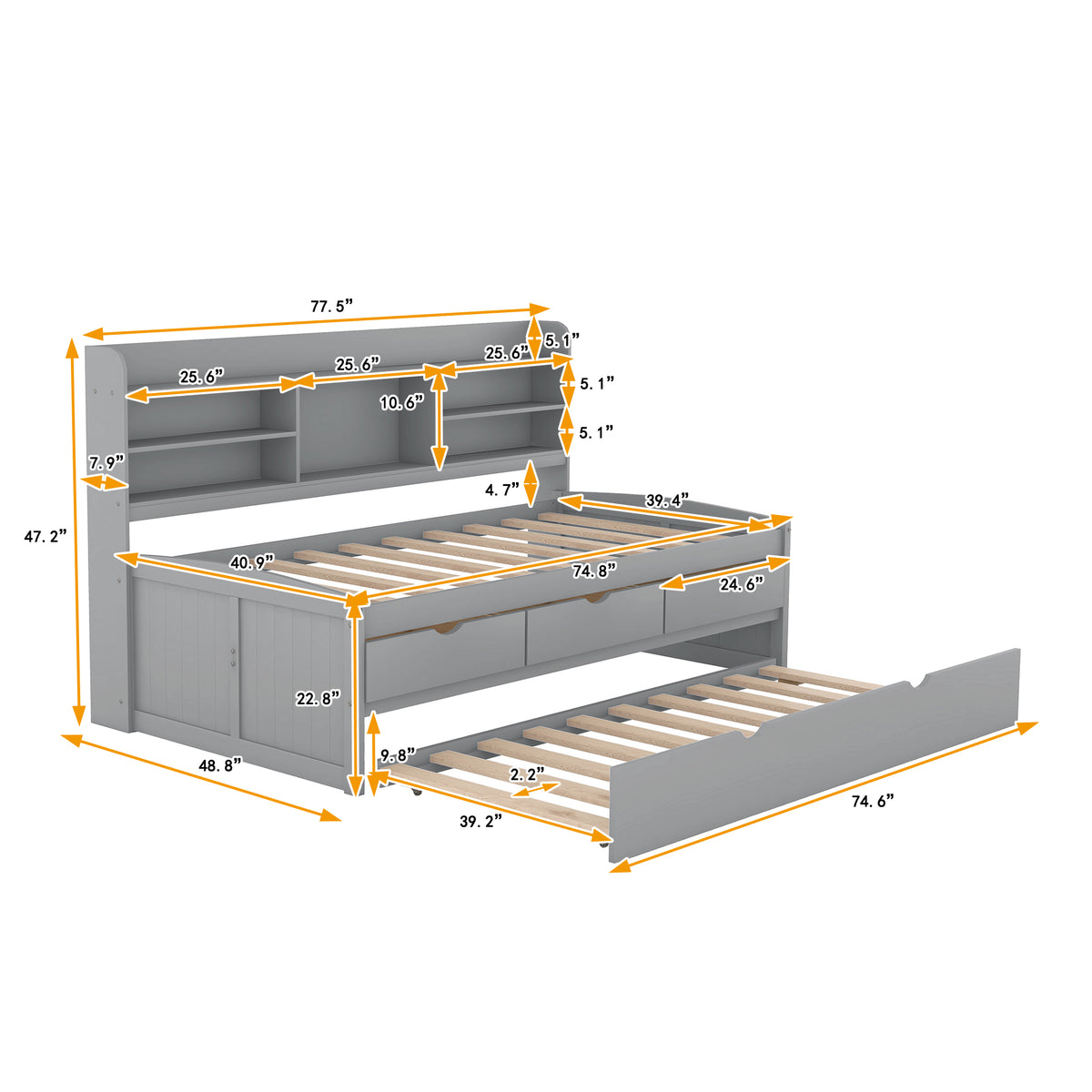 Twin Captain Bed with Storage Drawers Gray