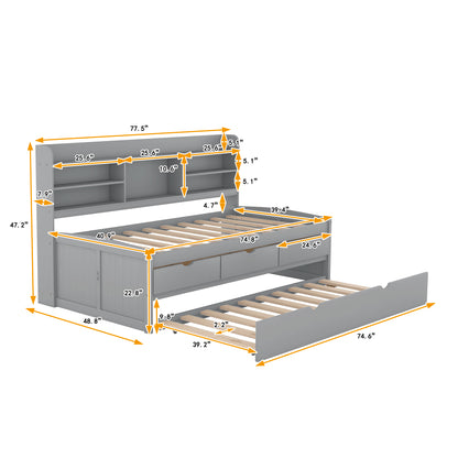 Twin Captain Bed with Storage Drawers Gray