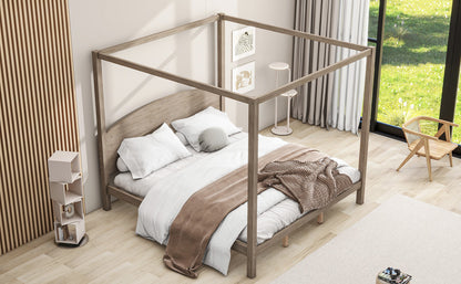 Canopy Platform Bed with Headboard Brown Wash