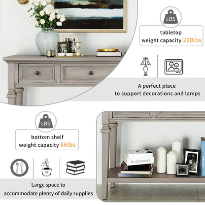 Gray Wood Console Table with Drawers