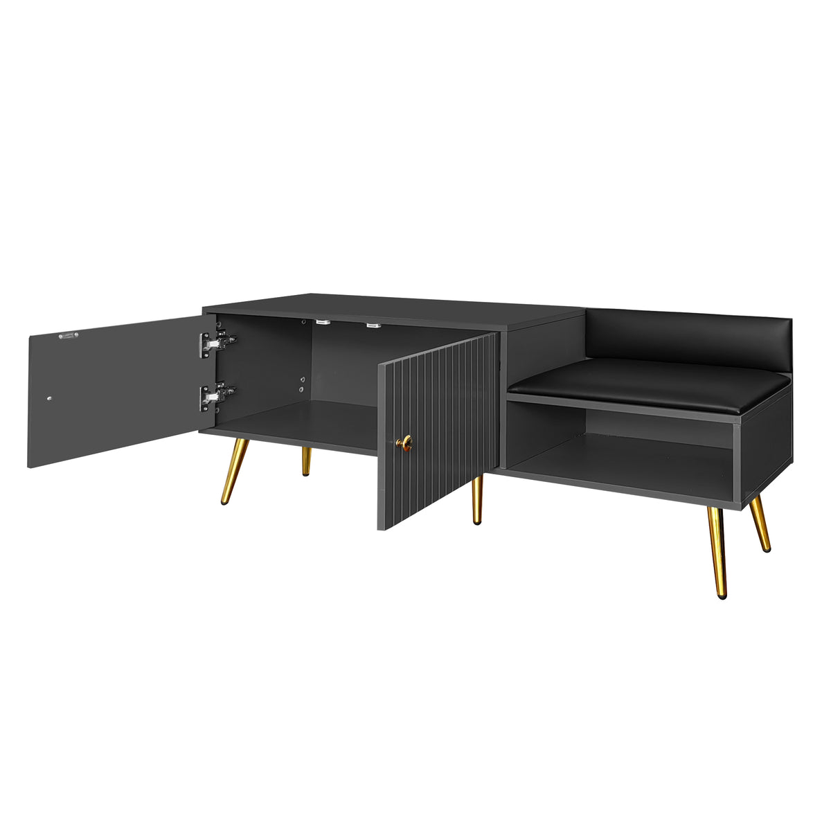 Modern Gray Shoe Storage Bench with Hidden Upholstered Seat