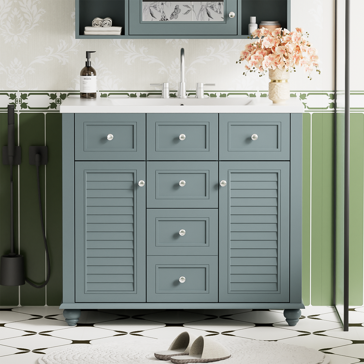 36-Inch Blue Bathroom Vanity with Resin Sink and Drawers