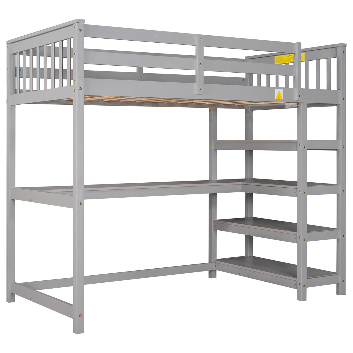 Twin Loft Bed with Storage Gray