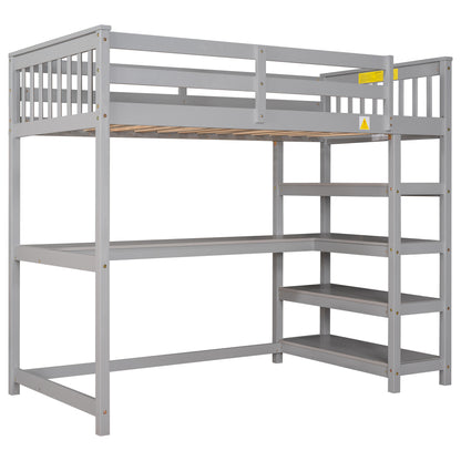 Twin Loft Bed with Storage Gray