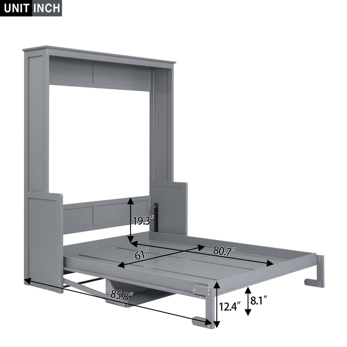Queen Murphy Bed with Storage Gray