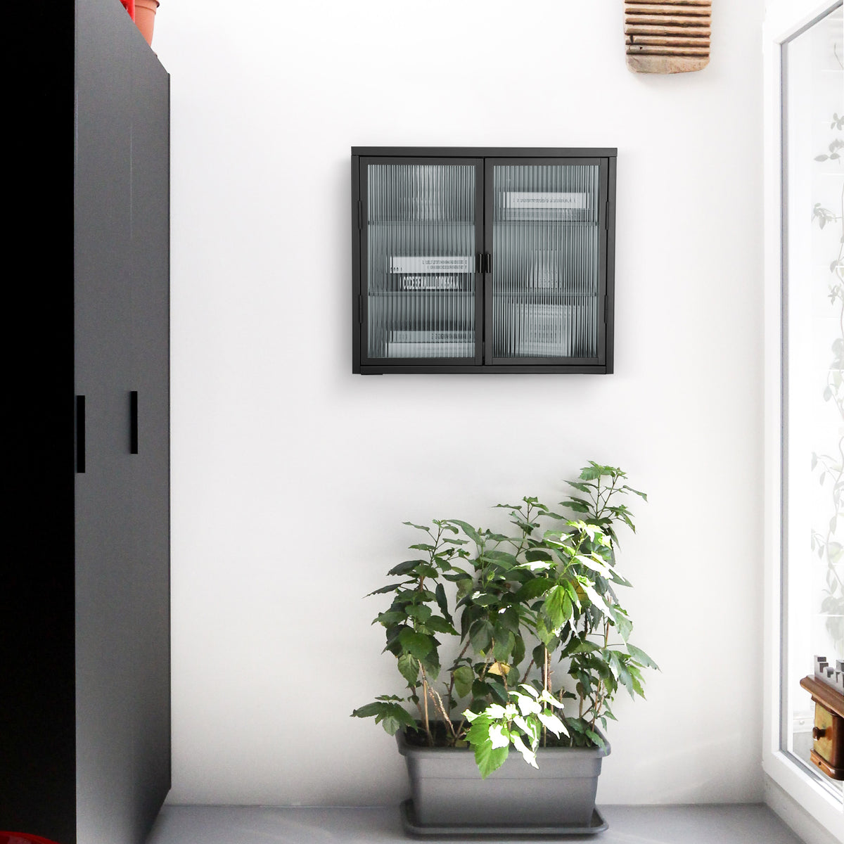 Retro Double Glass Wall Cabinet with Detachable Shelves White