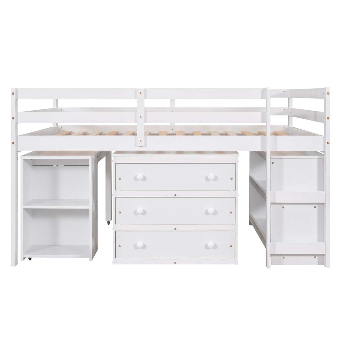 Full Loft Bed with Rolling Desk White