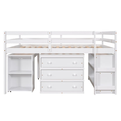 Full Loft Bed with Rolling Desk White