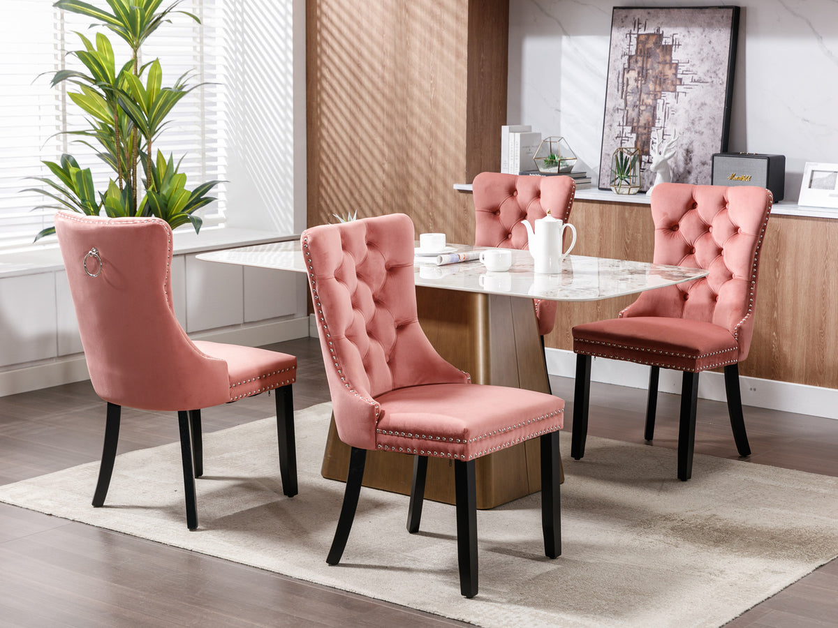 Nikki Tufted Linen Dining Chair Set (2 pcs) – Pink