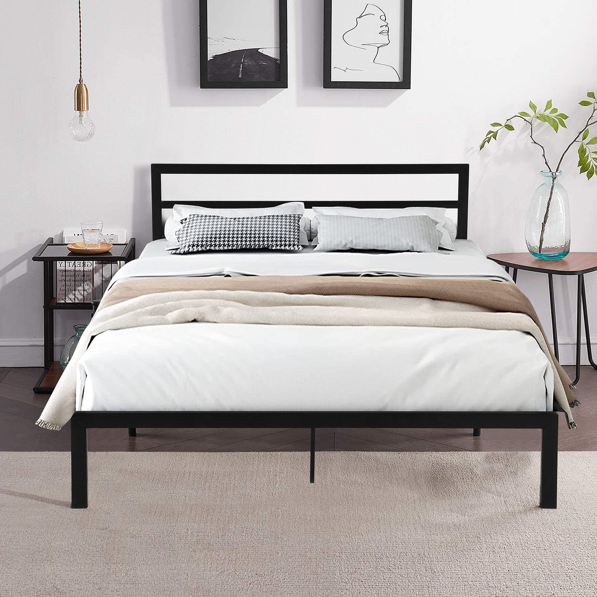 Black Metal Bed Frame with Headboard