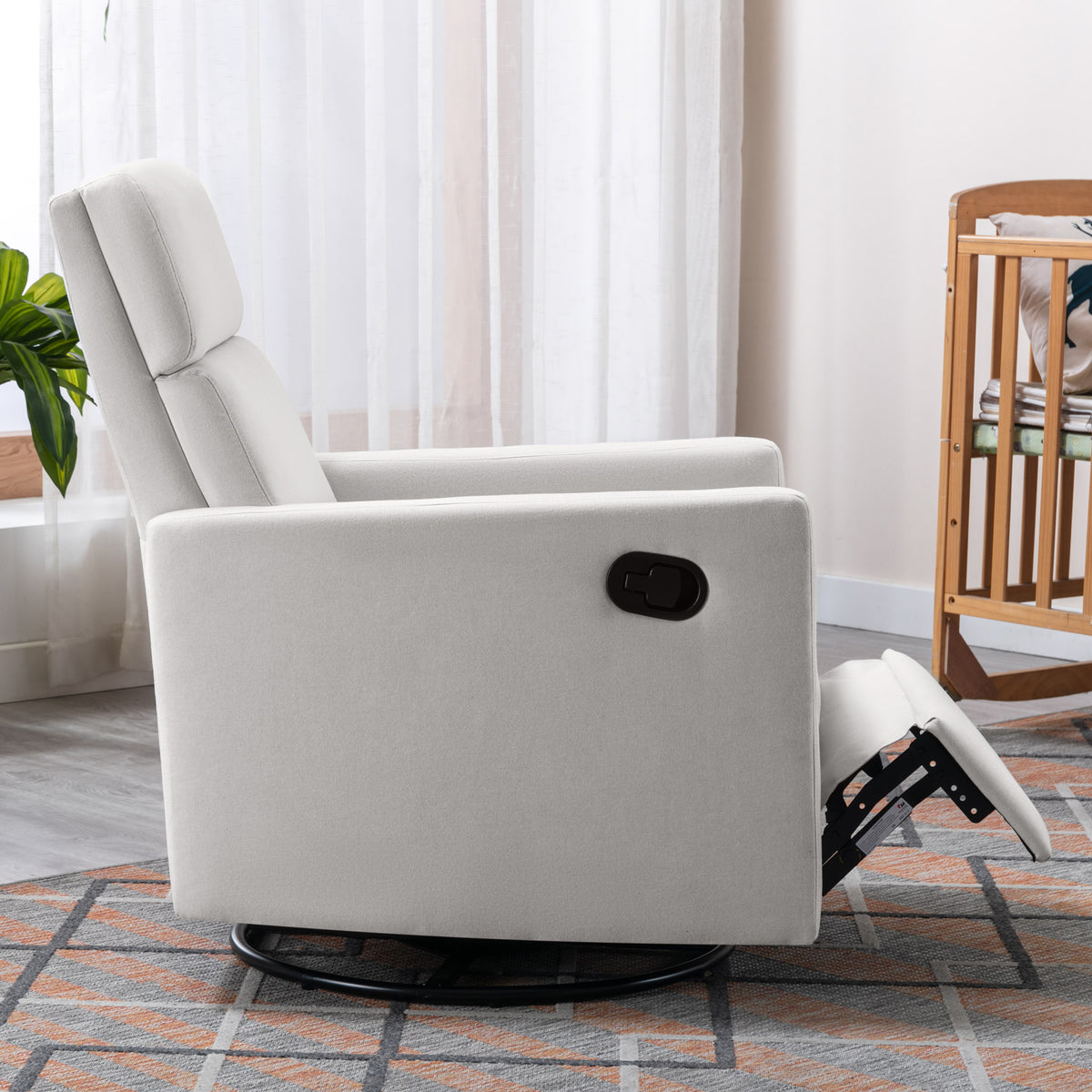 Beige Modern Upholstered Rocker Recliner Chair