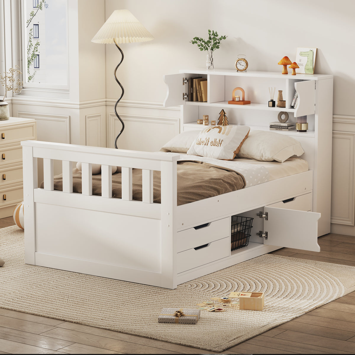 Twin Captain Platform Bed White