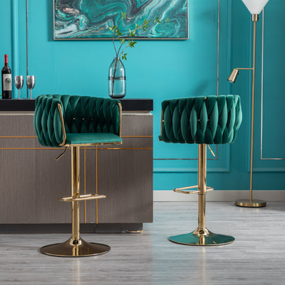 Velvet Swivel Bar Stools Set of 2 Green