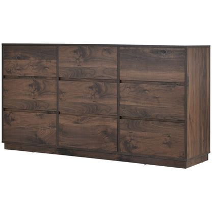 Mid-Century 9-Drawer Dresser Dark Brown