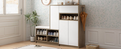 Shoe Cabinet with Soft Cushion Seat and Shelves