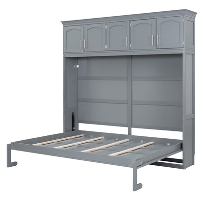 Gray Murphy Bed with Top Cabinets