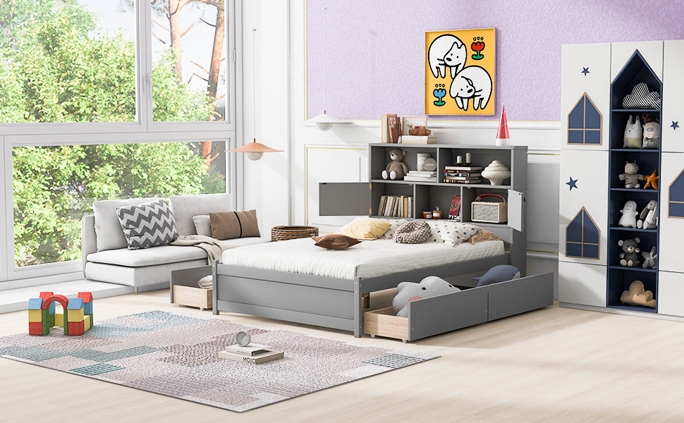 Full Platform Bed Gray