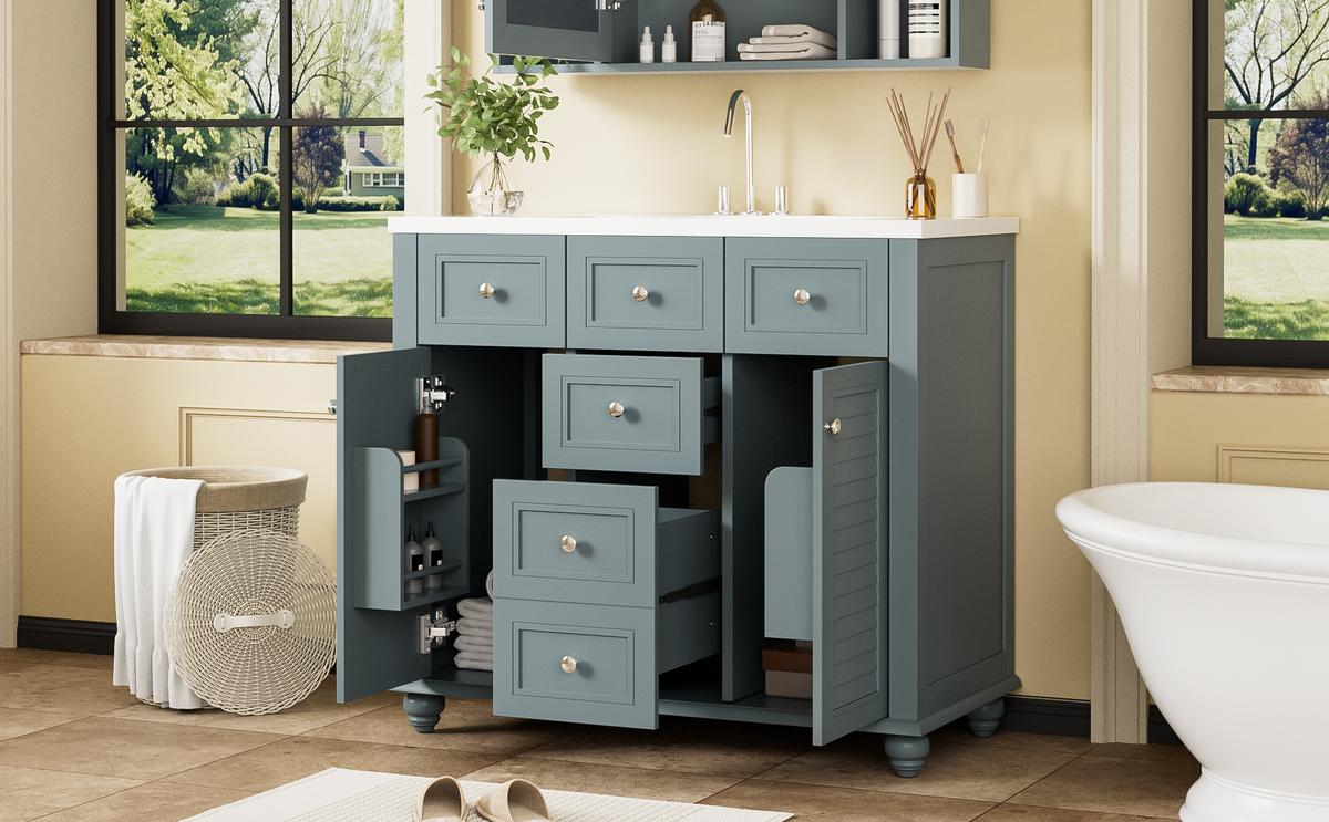 36-Inch Blue Bathroom Vanity with Resin Sink and Drawers