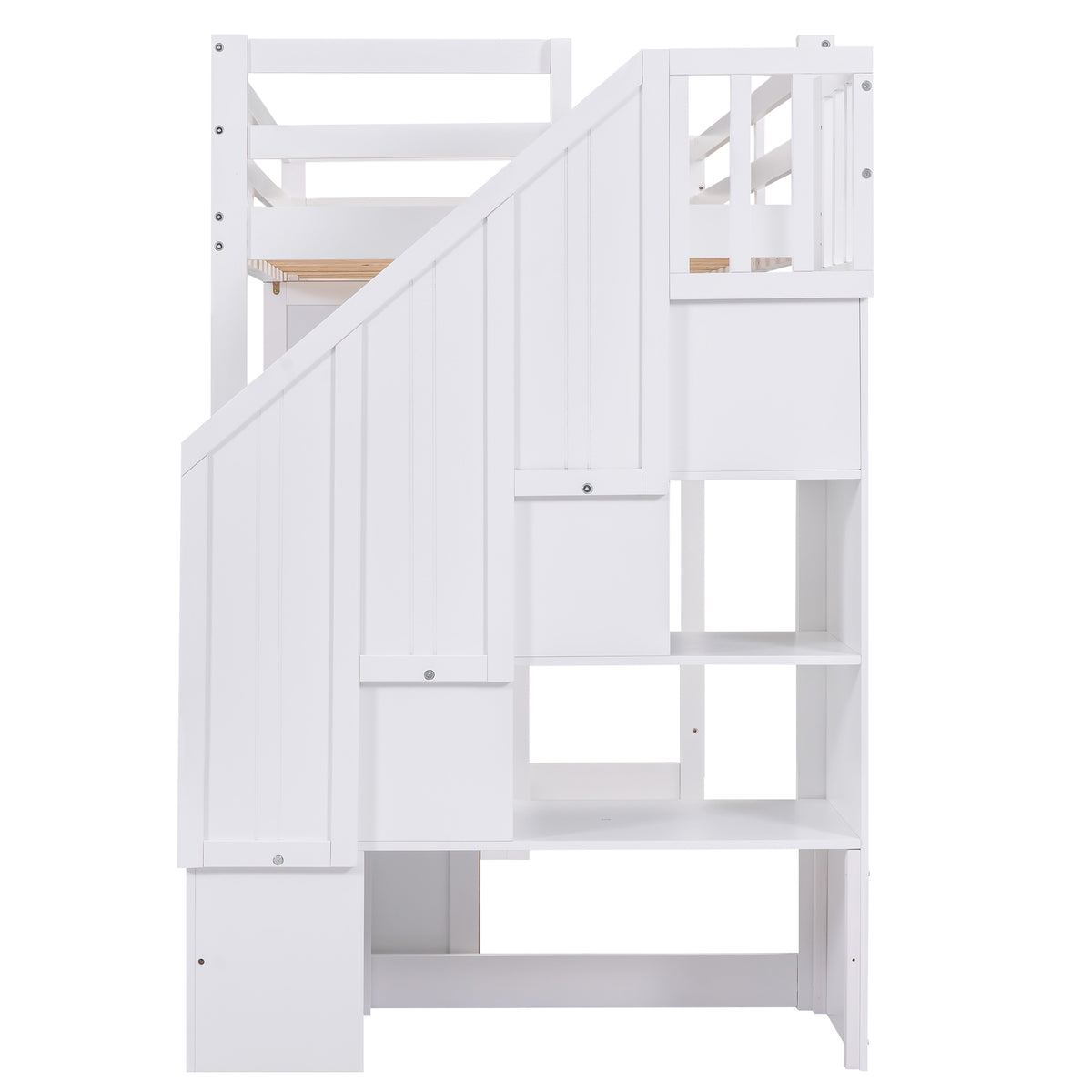 Loft Bed with Wardrobe and Storage Drawers White