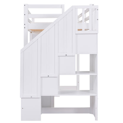 Loft Bed with Wardrobe and Storage Drawers White
