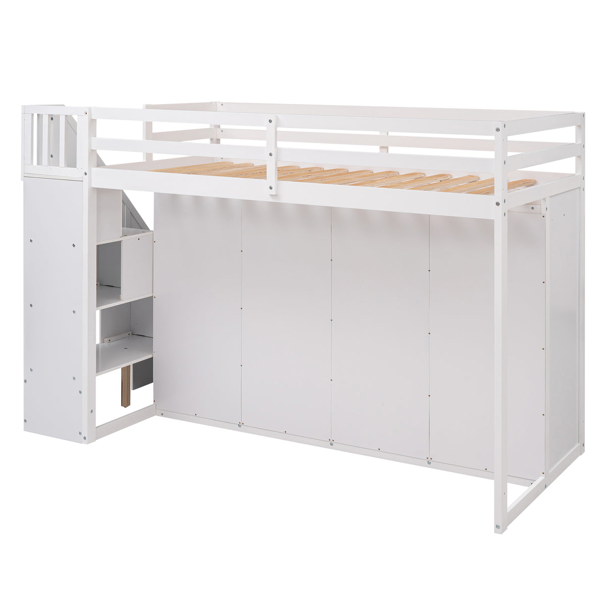 White Loft Bed with Storage and Ladder