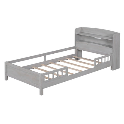 Wood Platform Bed Antique Gray