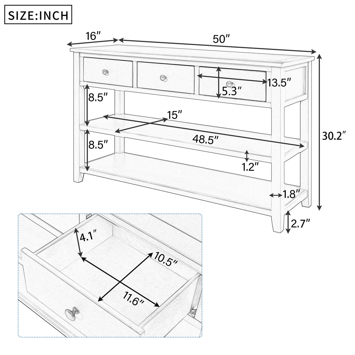 Retro Wood Console Table – Espresso Finish
