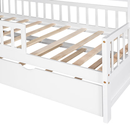 Twin House Bed with Trundle White