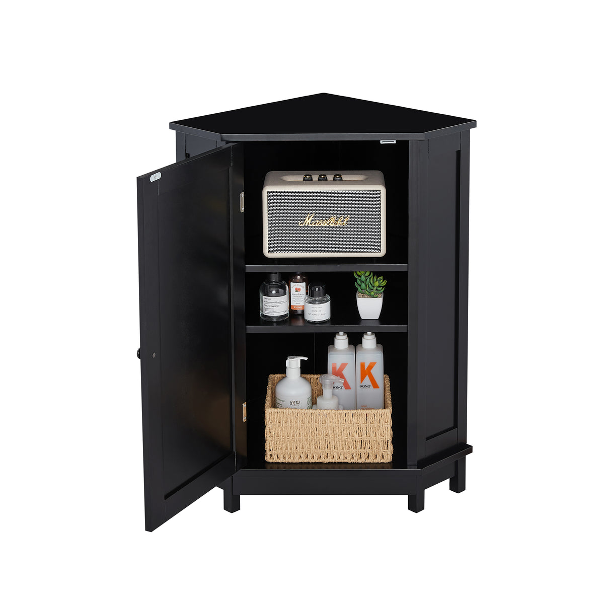 Black Corner Bathroom Storage Cabinet Adjustable Shelves