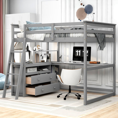 Full Loft Bed with Shelves Gray