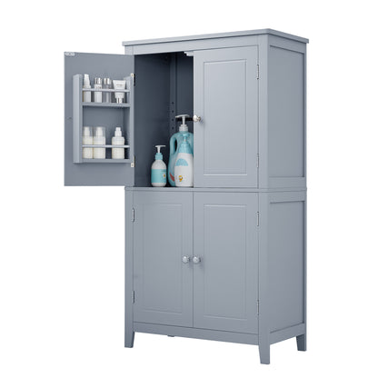 Gray Bathroom Floor Cabinet with Adjustable Shelves