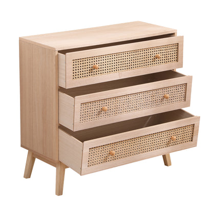 Rattan 3-Drawer Storage Cabinet Natural