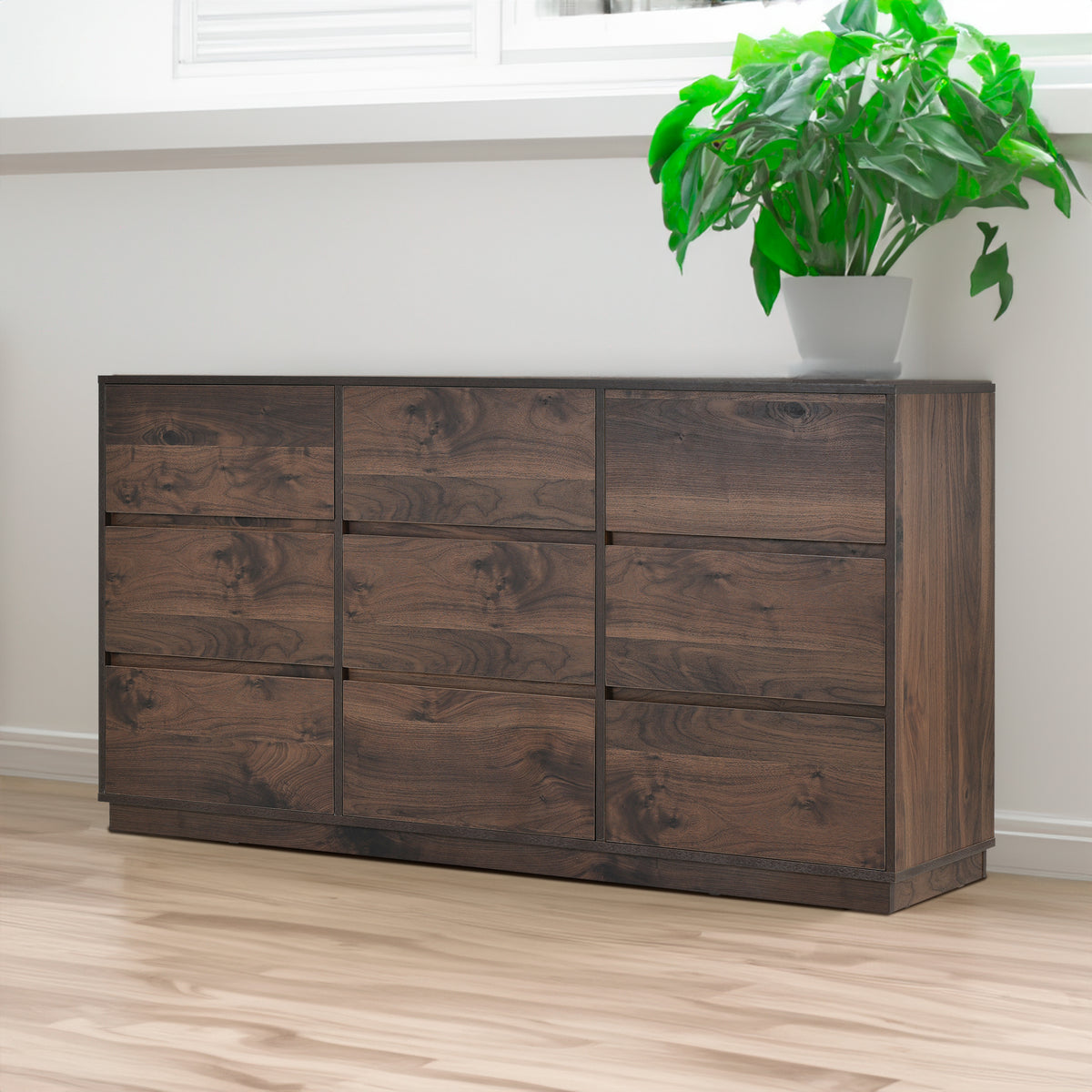 Mid-Century 9-Drawer Dresser Dark Brown
