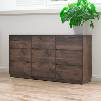 Mid-Century 9-Drawer Dresser Dark Brown
