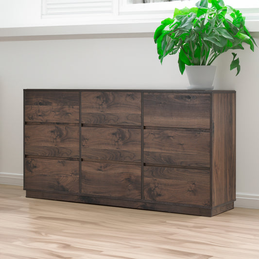 Mid-Century 9-Drawer Dresser Dark Brown