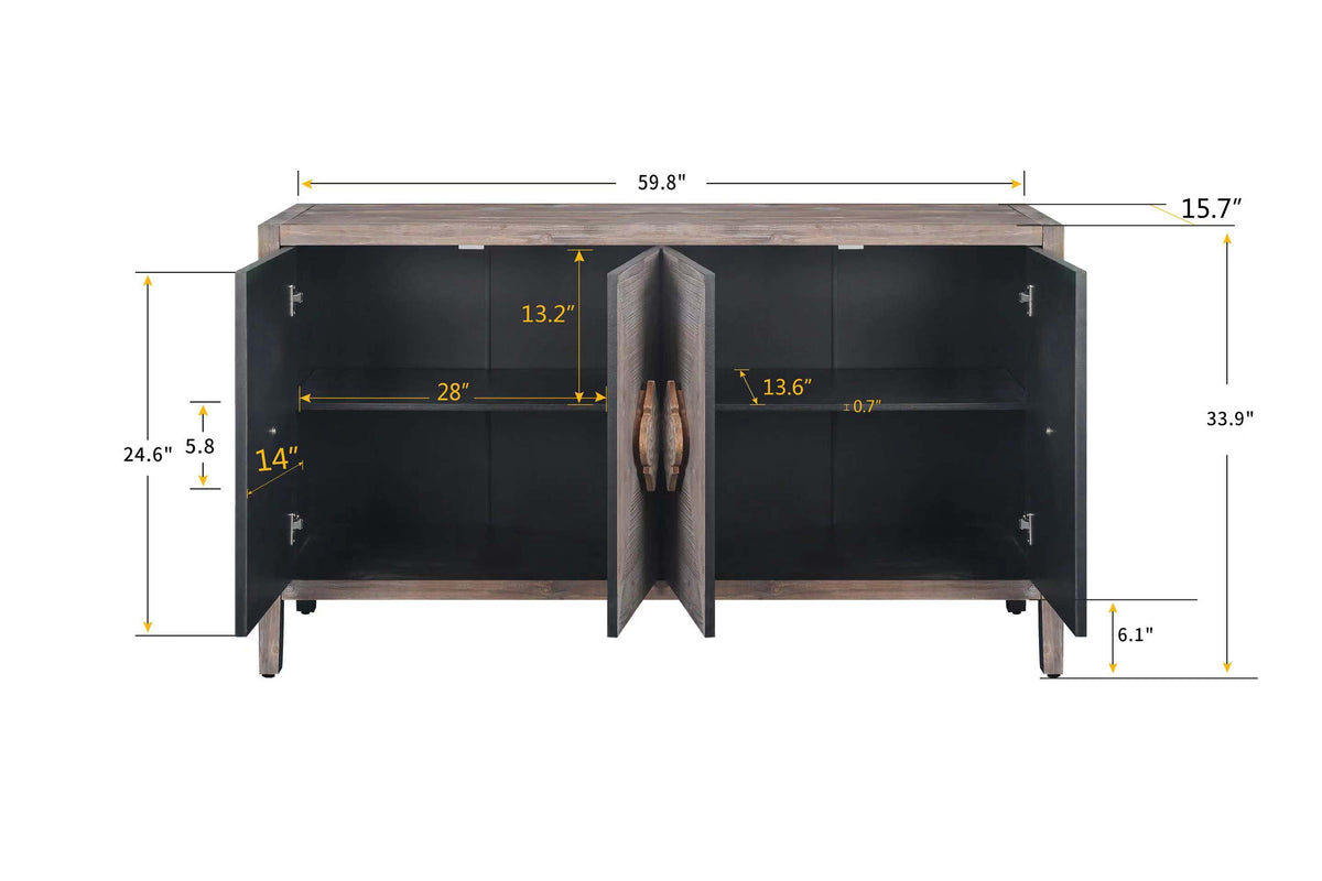 Four-Door Accent Cabinet with Carved Design Brown
