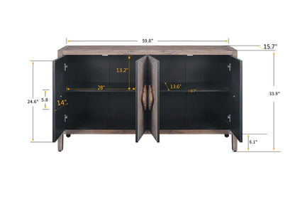 Four-Door Accent Cabinet with Carved Design Brown