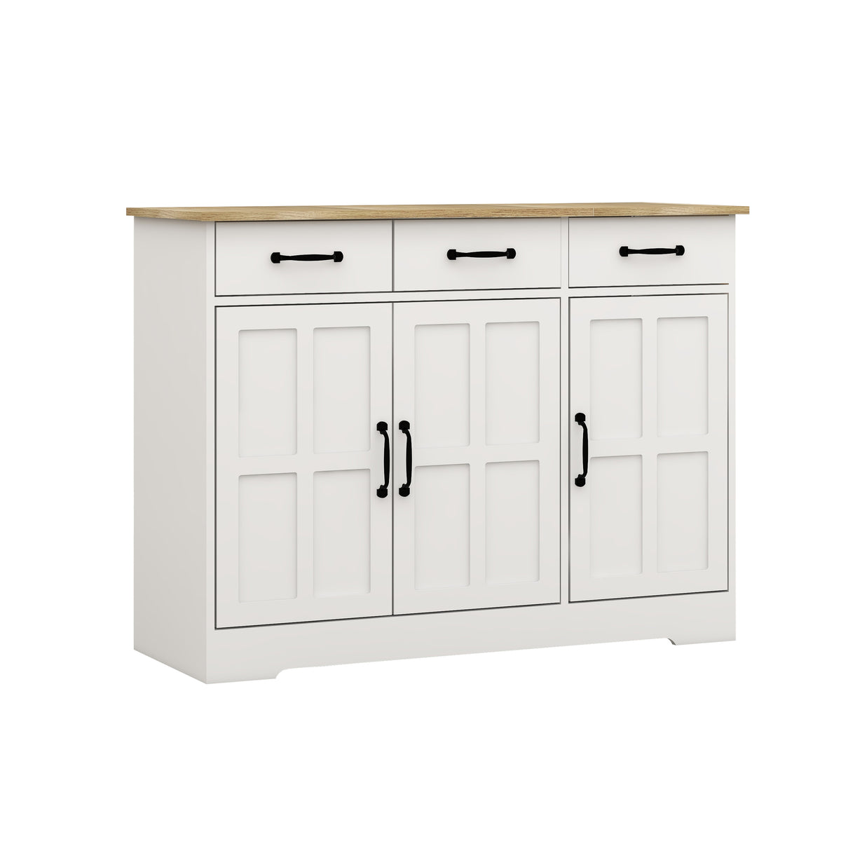 Farmhouse Buffet Sideboard – White 3-Door Cabinet