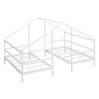 Double Twin Bunk Bed with Built-In Table