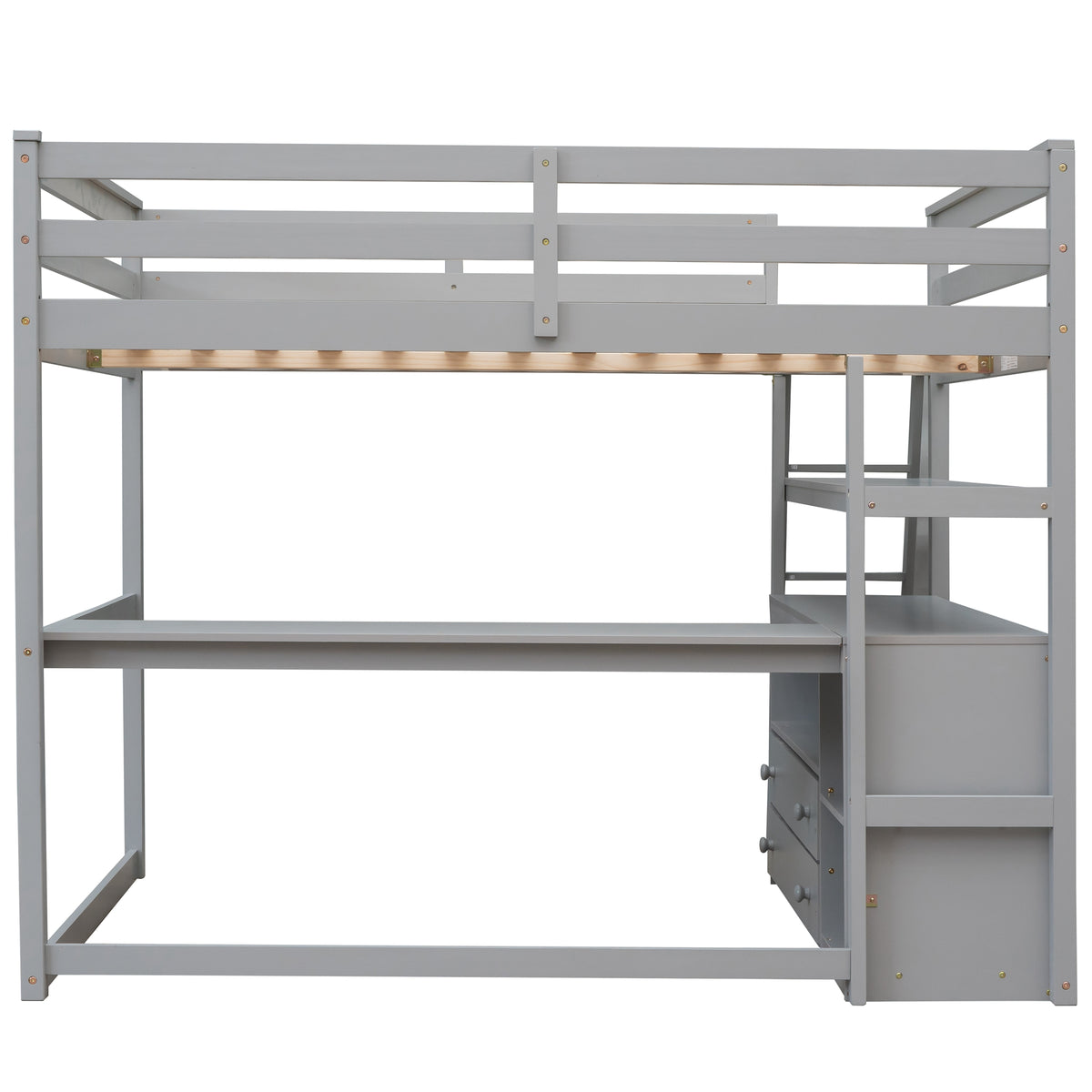 Full Loft Bed with Shelves Gray