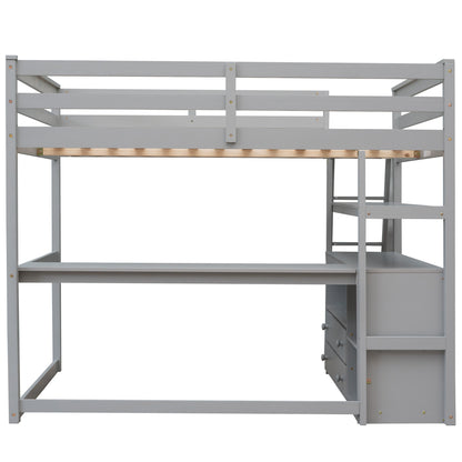Full Loft Bed with Shelves Gray