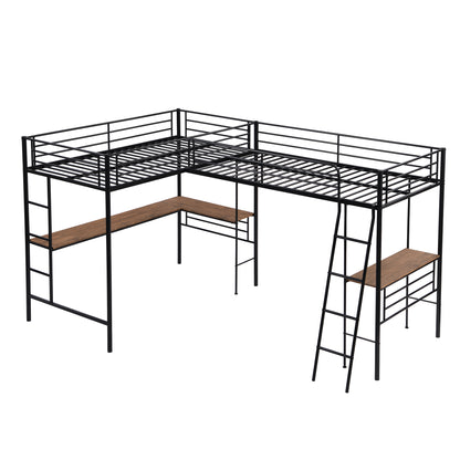 Twin Metal Loft Bed with Desk Black