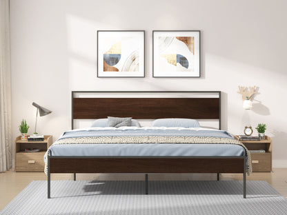Ceres King Metal Bed with Walnut Headboard