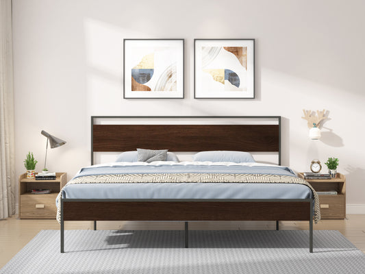 Ceres King Metal Bed with Walnut Headboard