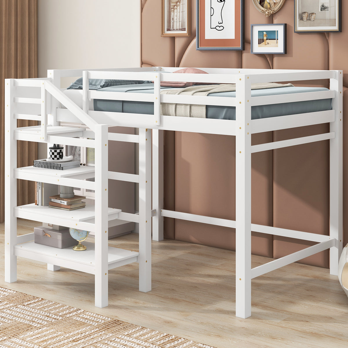 Full Loft Bed with Storage – White Finish