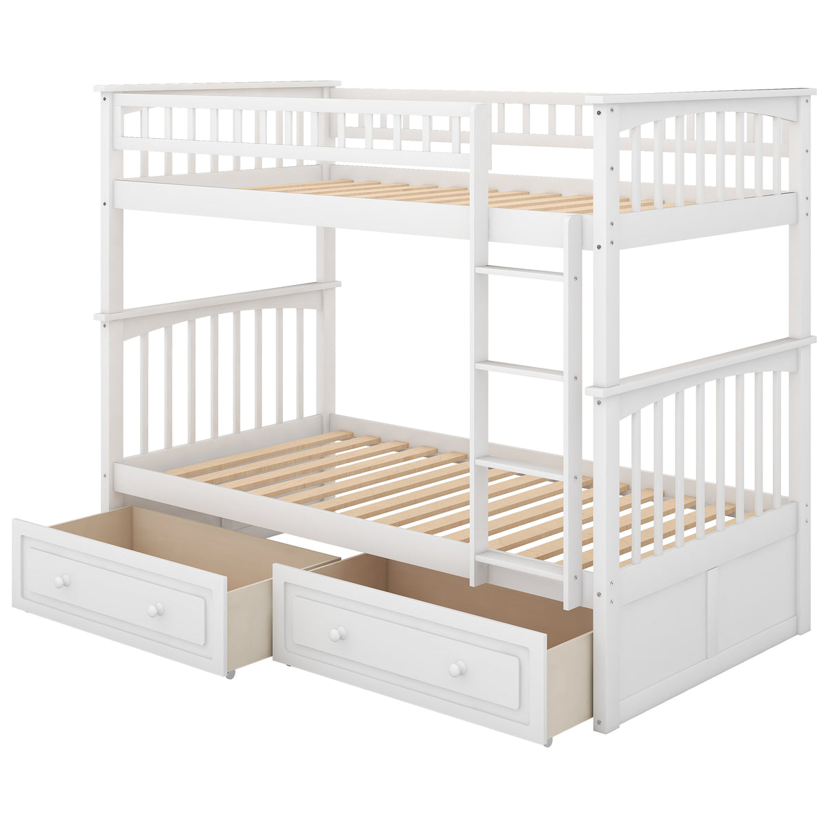 Twin Bunk Bed with Drawers White