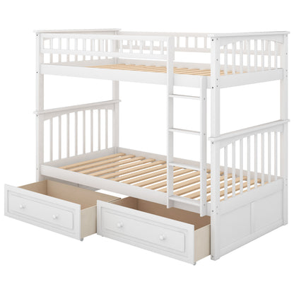Twin Bunk Bed with Drawers White
