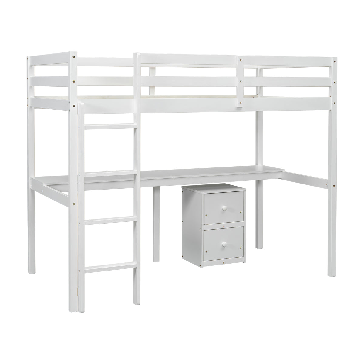 White Twin Loft Bed with Storage & Ladder