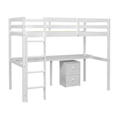 White Twin Loft Bed with Storage & Ladder