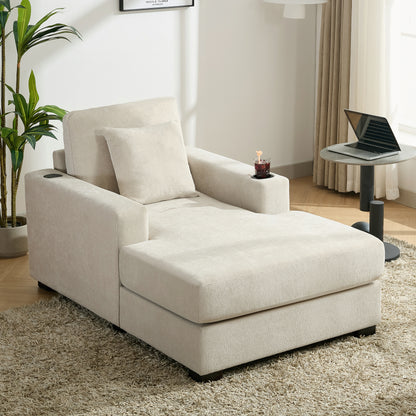 Oversized Chaise Lounge with Pillows Cream